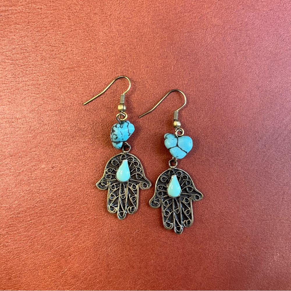 Protection! Hamsa Turquoise Earrings